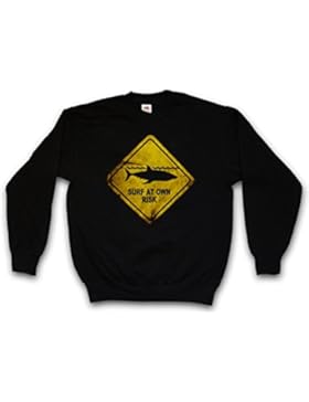 SHARK WARNING SIGN SWEATSHIRT – Lo bianco Pescecane Squalo avviso avvertimento segnale di pericolo Surfer Surfing...