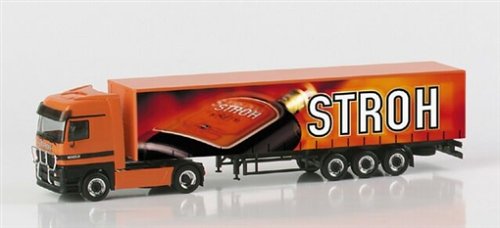 Preisvergleich Produktbild Herpa 148375 - MB Actros LH Gardinenplanensattelzug Stroh Rum