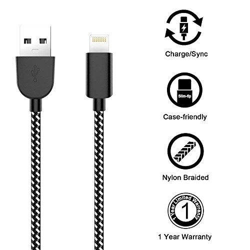 4-Pack 1 2 2 3M  C  ble iPhone TNSO iPhone C  ble Lightning vers USB de Nylon Tress   Connecteur en Aluminium pour iPhone X  8 8 Plus  7 7 Plus 6S 6S Plus  6 6 Plus iPad   Noir et blanc   