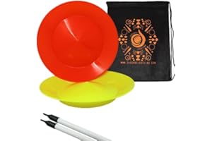 Cascade Juggling Set of 2 Spinning Plates and Sticks - Flexi Kid's Plate Spinning Set - Includes Cascade Carry Bag (Orange and Yellow)
