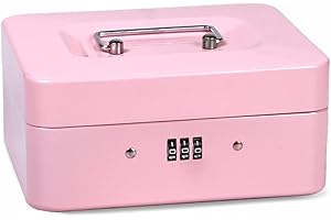 BSSOWE Kasa na monety, banknoty, kasetka na pieniądze, zamykana, mini przenośna sejf, mała kasetka na pieniądze z zamkiem na klucze, na luźne pieniądze, monety (różowa)