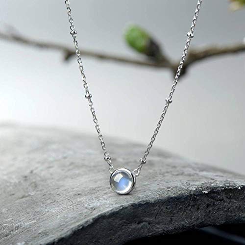 Preisvergleich Produktbild Moonstone Natürliche Mondstein Anhänger Weibliche Halskette S925 Silber Japanischen und Koreanischen Kleine Frische Einfache Schlüsselbein Kette Schmuck Silber Anhänger, Foto Farbe, 925er Silber