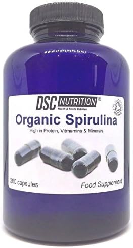 260 Organic Spirulina capsules, 500mg, Superfood, In a bottle, Made by DSC NUTRITION