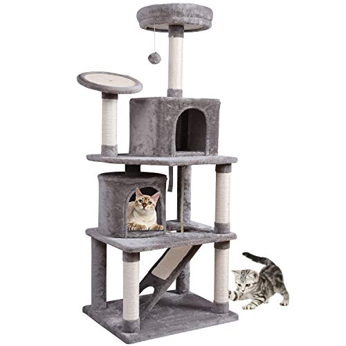 MC Star XXL Tiragraffi Gatto Albero Tira Graffi Grandi con 2 Spazioso Cucce, Piattaforma Addensata, 2 Graffiare Pad e Giocattoli 161cm, Grigio Chiaro