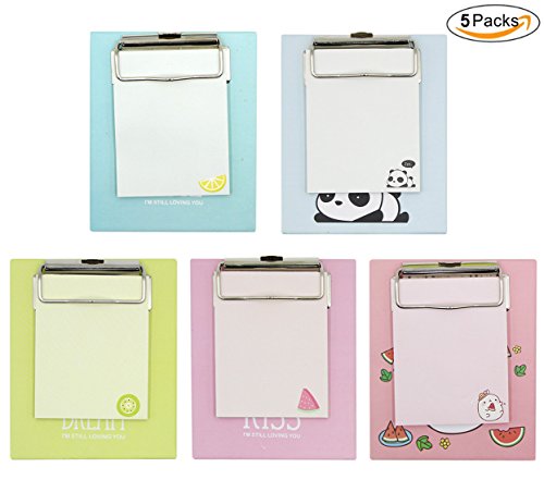 Cuddty Creative Small Memo Pad Paper Sticky Notes with Paperboard Clipboard,Set of 5,Assorted Color