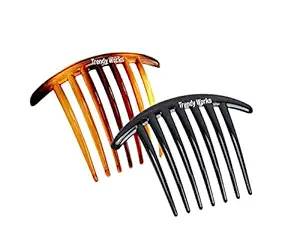 Trendy Works 2 Pieces Hair Side Combs Hair Slides Juda Comb Hair Clip Bun Hair Accessories Women Girls (Black and Brown)