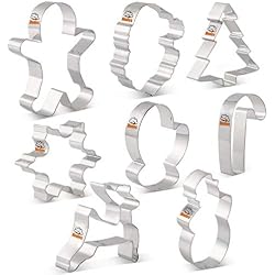 Cortadores de galletas de acero inoxidable para galletas de Navidad, juego de 8 moldes para galletas, copo de nieve, árbol de Navidad, Santa Cara, reno, manoplas y bastón de caramelo de IINDES