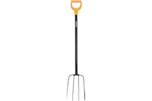 Fiskars Fourche à compost avec 4 dents, longueur : 126 cm, dents en acier de qualité/manche en plastique renforcé de fibres de verre, noir/orange, Solid, 1070674