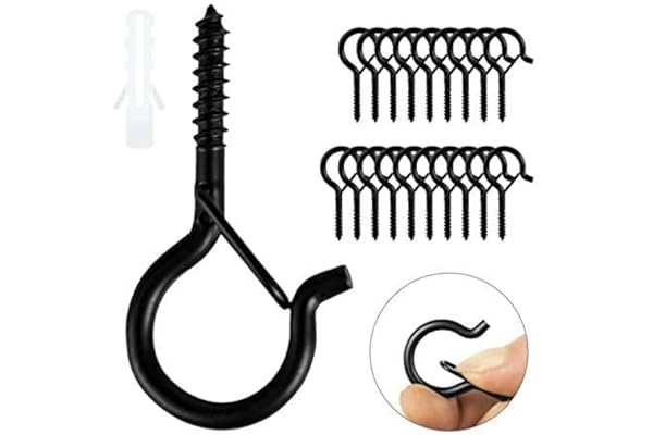 Ruikdly Piton à Visser Noir 30 Pièces Crochet à Visser Charge Lourde Avec Boucle de Sécurité Crochet de Plafond Bois Pour Suspendre des Paniers à Plantes, des Mangeoires à Oiseaux, des Lanternes,Tasse