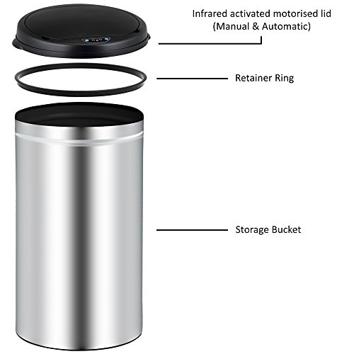 Abfalleimer / Mülleimer Schwarz automatisch mit Bewegungssensor, Edelstahl 56 l - 7
