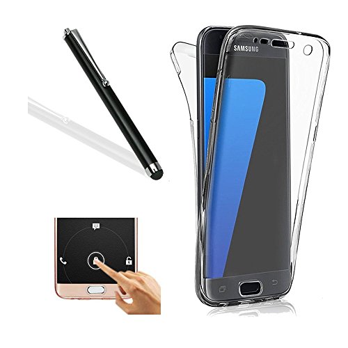Galaxy A3 2017 Hülle,Silikon Hülle für Samsung A3 2017,Leeook Schön Ultra Dünn 360 Degree Full Body Durchsichtig Transparent Schwarz Handyhülle Schutzhülle Durchsichtig TPU Crystal Clear Case Backcover Bumper Slimcase Handyhülle Full Cover Case Hülle Cover Tasche Vorderseite + Rückseite beidseitiger Schutz für Samsung Galaxy A3 2017 + 1 x Schwarze Eingabestift-Black