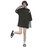  Himifashion Harajuku Mujeres Stripe Dos Falsos de Piezas de Ropa de Manga Larga Camiseta Kawaii (Black)