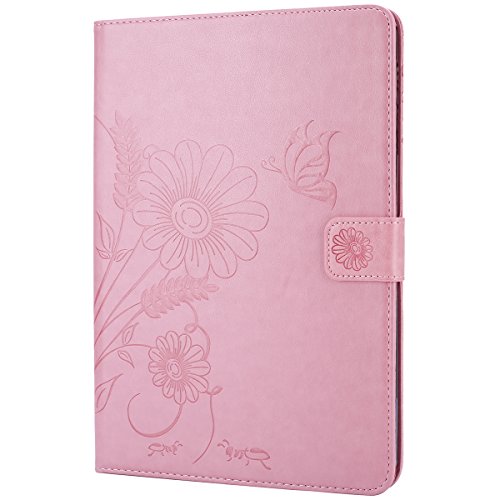 Galaxy Tab S2 9,7 Hülle Case,Samsung Galaxy Tab S2 9,7 Leder Tasche Brieftasche Schutzhülle,Ukayfe Prägung Schmetterling Blumen Malerei Muster PU Lederhülle Flip Wallet Case im Bookstyle Cover Hüllen Lederhülle Schale Stand Ständer Etui Karten Slot Smart Shell Cover Schutzhülle Etui Tasche für Samsung Galaxy Tab S2 9,7 Zoll T810N/T815N/T819N/T813N , Hell Rosa - 2