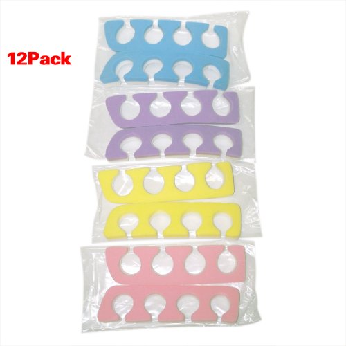 TOOGOO(R) Pedicure Toe Seperator 12 Pack Salon Use ASSORTED COLORS