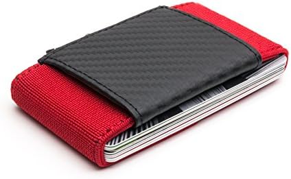 Carbon Fiber/Elastic Wallet, Minimalist Design and Durable Card Holder, Perfect Card Case for Sport and Travel (Red)