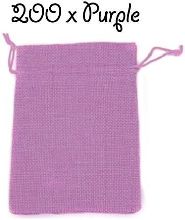 200 x Purple Drawstring Strong Jute Burlap Hessian Wedding Pouches Favour Bags Jewellery Pouch 13 x 18 cm