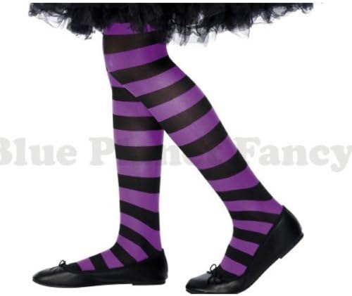 Blue Planet Fancy Dress ® Childrens Girls 8-12 years Halloween Tights Striped Witch Fancy Dress (Black/purple striped)