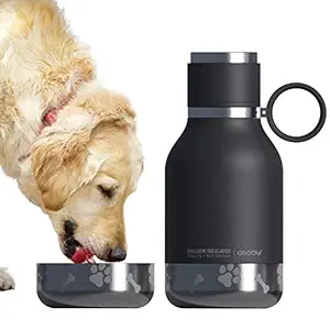 Asobu Dog Bowl Attached to Stainless Steel Insulated Bottle 1 Liter (Black)