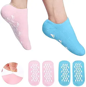 PIRATEQOOL Winter Care Spa Gel Socks Full Heel Feet Protector Silicone Ultra-Soft Socks with Moisturizing Natural Oil & Vitamin E Repair Dry Cracked Skin Pain Relief Ankle-Toe Safety For Girls.