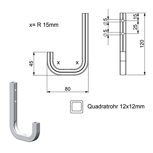 2 Stück OrgaTech Universalhaken Montagehaken Allzweckhaken aus Stahl verzinkt / 80 x 120 mm / Tragkraft 80 kg / Werkzeughaken für Keller, Garagen uvm. - 3
