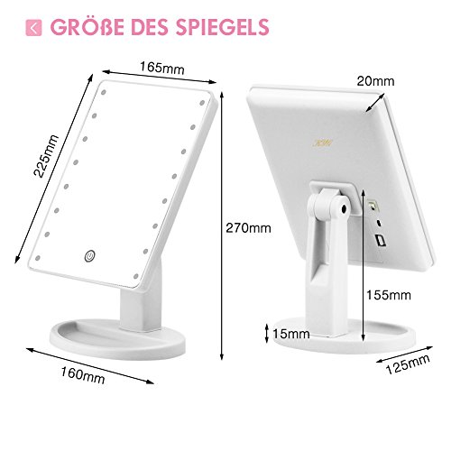 KYG USB Ladeanschluss Make up Spiegel 16 LEDs,Dimmerbar,Touch Schalter Schminkspiegel,batteriebetrieben Beleuchtet Kosmetikspiegel Weiß - 5