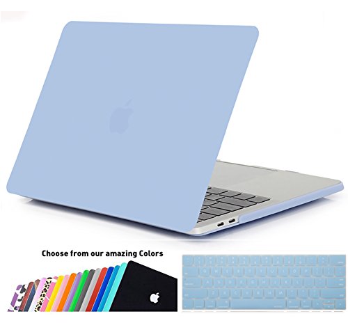 MacBook Pro 15 Hülle 2016 Touch Bar, iNeseon Ultra Slim Plastik Hartschale Tasche Cover snap on Schutzhülle Schale mit US Serenity Blue und EU Transparent Silikon Tastatur-Abdeckung Schutzhülle für Neueste Apple MacBook Pro 15 Zoll mit Touch Bar A1707, Serenity Blue