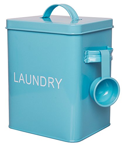 Retro Blau Waschmittelbox Waschpulver Dose Vintage groß 6L, Metall Nostalgie Vorratsdose + 4 Wäschebeutel GRATIS