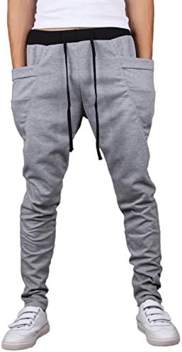 Dreamuk Mens Elastic Waist Baggy Jogging Harem Pants Light Grey