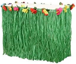 KAIFANG Hawaiian Decorations Bundle of 1 Beige Grass Table Skirt + 30 Hibiscus Flowers + 12 Tropical Leaves. Hula, Luau, Maui, Hawaiian, Moana Themed Party Decorations Set (Army green)