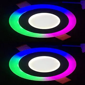 Galaxy 6 watt (3+3) LED Round Panel Light Ceiling POP Down Indoor Light LED 3D Effect Lighting (Double Color) Multi Coloured & White Pack of 2