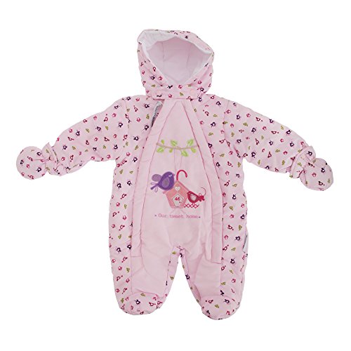 Baby Girls Bird Pattern All In One Hooded Winter Snowsuit (0-3 Months) (Pink)