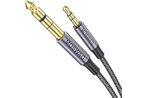 MOSWAG Kabel do słuchawek 6,35 mm na 3,5 mm, adapter do słuchawek 1/4 na 1/8 TRS Stereo Audio Alloy obudowa i plecionka nylonowa kompatybilna z gitarą, fortepianem, wzmacniaczem, mikserem