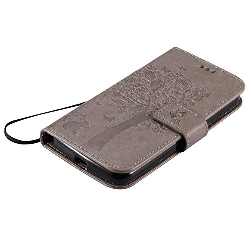 Chreey Motorola Moto G2 / G LTE (5 Zoll) Hülle Cover Case Leder Muster Flip Etui Case Echt ,Kreditkartenslot , geeignet für Ihr Handy-Gehäuse zu schützen,(Baum – Katze) - 5