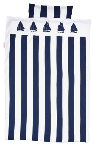 Taftan Ships Duvet Cover Set 100 x 135cm for Cot (White/ Dark Blue)