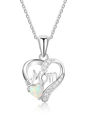 Bo&Pao Kette Damen 925 Sterling Silber Zirkonia Herz-Anhänger mit Opal in Herzform und 