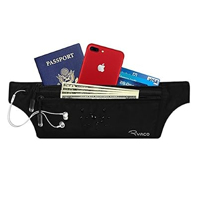 Ryaco Ceinture de Voyage avec Technologue RFID, Sac Banane Portefeuille Femme ou Homme pour Argents, Passeports, Carte Débit et Crédit et Smartphones - Noir