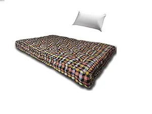 Atootfusion Primium Quality Soft Cotton Multicolour Mattress | Cotton Gadda (Box Rectangle Type 72X36X4 Inches) with Pillow (72X36X4 Inches with Cotton Pillow)