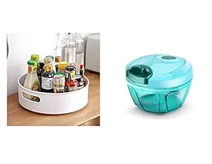 Kitchenwell Multi-Purpose 360? Rotating Organizer Tray/Kitchen Organizer/Multi- Function Rotating Tray/Cosmetics Organizer (Cream, Pack of 1) (Tray + Chopper)