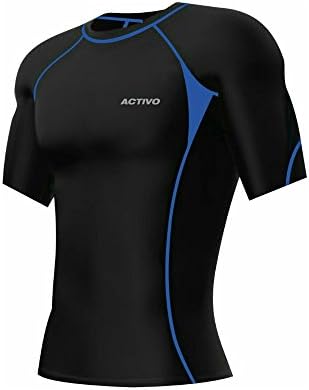 Activo Mens Short Sleeve Compression Top (Medium, Black/Blue)