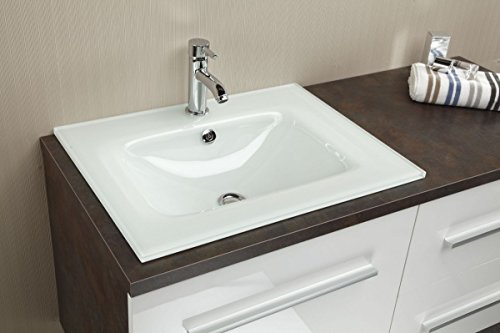 Preisvergleich Produktbild Dreams4Home Glasbecken 'Siri H', Waschbecken, Waschtisch, Handwaschbecken, Aufsatzwaschbecken, Hängewaschbecken, Badezimmer, (H / B / T) ca. 15 x 60 x 46 cm, weiß