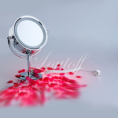DXP Kosmetikspiegel mit LED Beleuchtung, Normal und 7 Fach Vergrößerung, Schminkspiegel Zweiseitig Standspiegel 360°Drehbar YTL9700 - 3