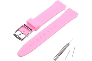 MCXGL Zamiennik paska do Swatch odporny na pot silikonowy gumowy pasek z klamrą ze stali nierdzewnej 17 mm różowy, 17mm, Stworzony kwarc