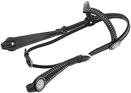 'Allan Western Bridle with Concha &amp; Dots Set of Head with V-Shaped, Black, black