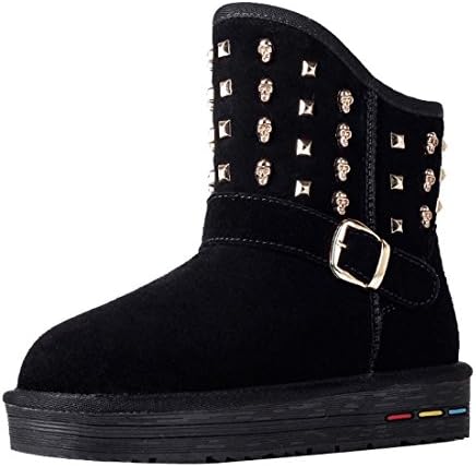 HooH Women's Leather Studded Skull Warm Snow Boots 5603-black-39