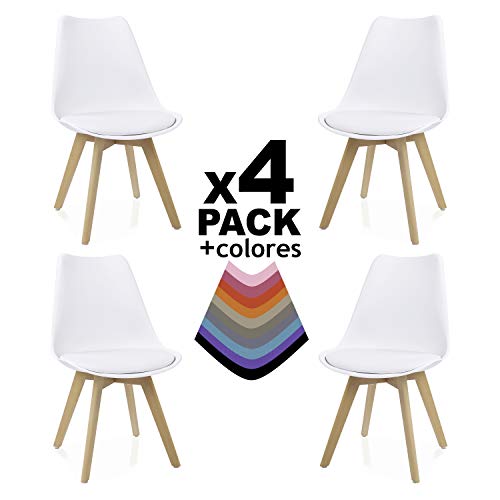 duehome Bench Pack de 4 sillas, Madera de Haya, 49 x 53.5 x 83 cm, Blanco