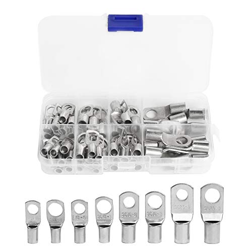 ELECTRAPICK 60PCS Bolt Hole Tinned Copper Terminals Set-Wire terminals Connector Cable lugs Ring Battery SC Terminals Set Marine Grade Cold-Pressed Crimp Type (Silver)