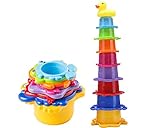 Lesonic Kinder Badewannenspielzeug Set - 8x Stapelbecher mit einer Badeente | 2 in 1: Wasser/Sand Abfliessen, Becher Stapeln | Spielzeug für Baby - BPA frei Badespielzeug Sandspielzeug
