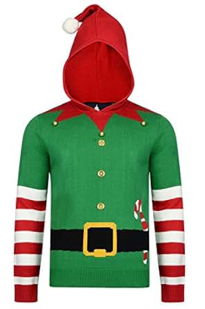 Mens Christmas Novelty Funny Jumper Hoodie Reindeer Elf 3d Fur Bells