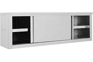 DJEKA Armadio da Cucina Mobile Ante Scorrevoli Mobile Cucina Dispensa ad Ante Scorrevoli in Acciaio Inox 150x40x50cm