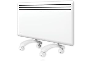 Nobø NFK4N Elektrisk radiator, 1 250 W, vit, med hjul och väggmontering, elektrisk konvektor med smart programmerbar termosta
